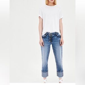 Zara Trafaluc Denim Wear Factory Distressed cropped cuffed Jeans